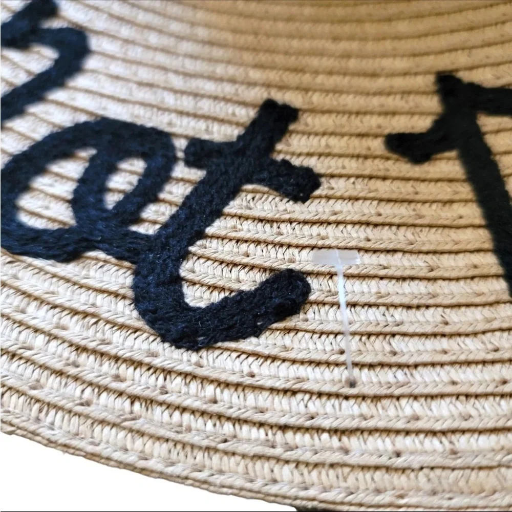 Tan Straw Woven Sun Hat DO NOT DISTURB Siesta Beach Outdoor 16.5
